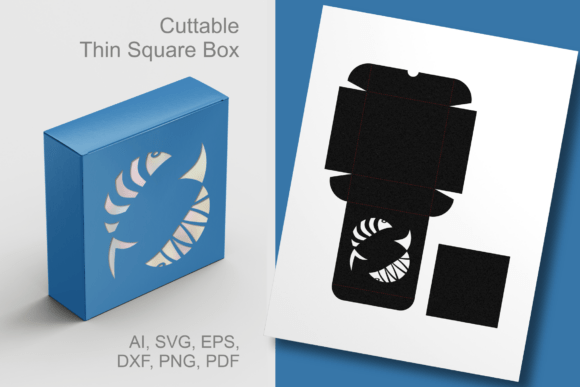 2 of Fish Cutout 1 Thin Square Favor Box for Laser Cutting and Boxes