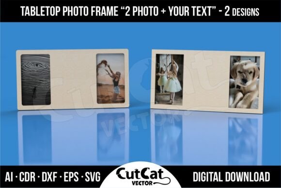 2 Tabletop Photo Frames 2 Photos Text for Laser Cutting Signs