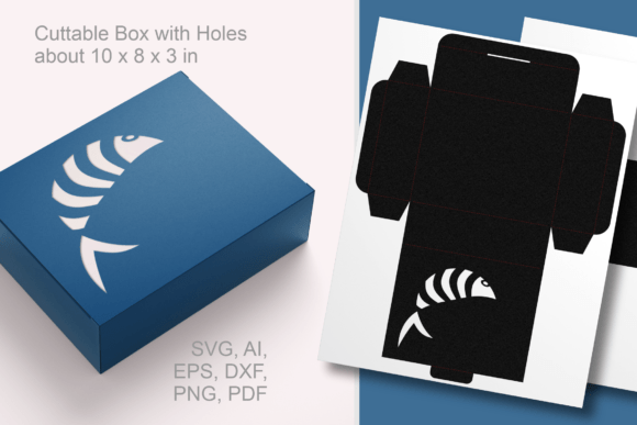 Fish Cutout 1 Rectangular Box Template for Laser Cutting and Boxes