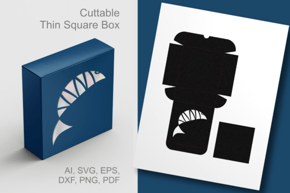 Fish Cutout 2 Thin Square Box Template for Laser Cutting and Boxes