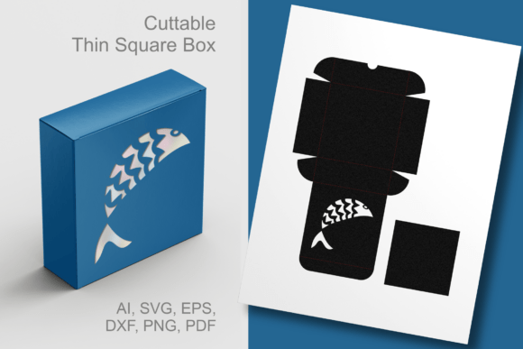 Fish Cutout 3 Thin Square Box Template for Laser Cutting and Boxes