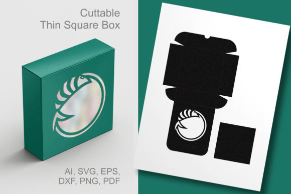 Fish Round Cutout 1 Thin Square Gift Box for Laser Cutting Boxes