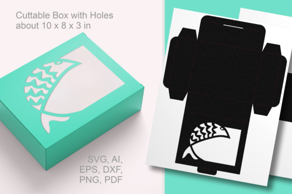 Fish Wide Cutout 3 Rectangular Favor Box for Laser Cutting and Boxes
