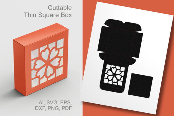 Floret Cutout Thin Square Box Template: Laser Cutting & Boxes