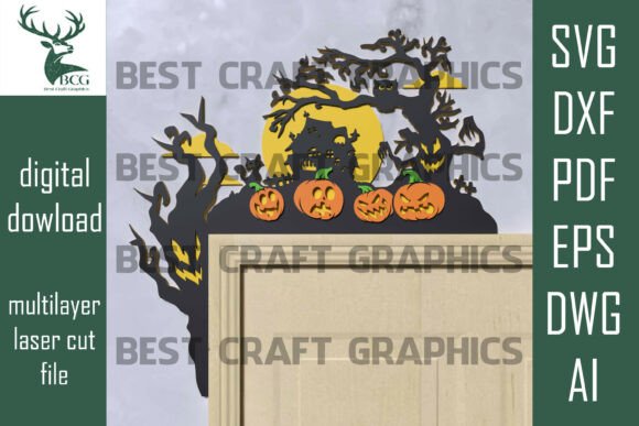 Halloween Door Topper SVG Scene for Laser Cutting & Autumn Amp