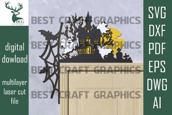 Haunted House Door Topper SVG File for Laser Cutting & Autumn Amp