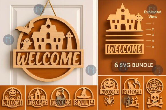 Laser Cut Halloween Welcome Sign SVG Set for Autumn Amp