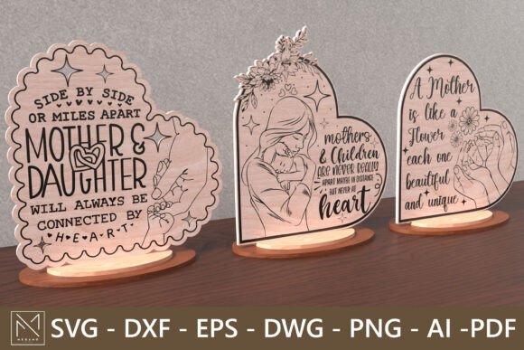Mother Child Heart-Shaped Engraved for Laser Cutting and Mother S Day