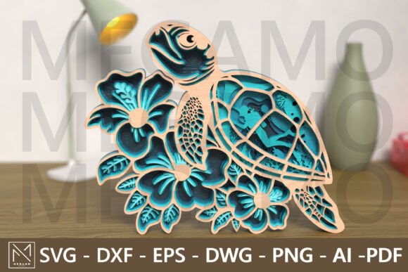 Sea Turtle Layered 6-Layer Laser Cut SVG for Wall Decor
