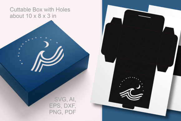 Sea Wave and Moon Rectangular Favor Box for Laser Cutting