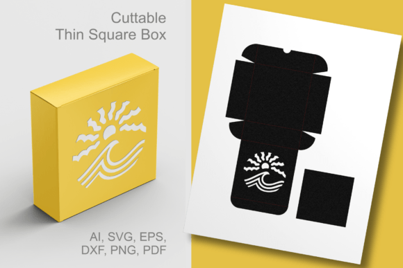 Sea Wave and Sun Thin Square Favor Box for Laser Cutting Boxes
