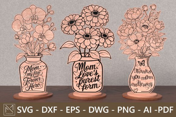 Thank You Mom Flower Vase SVG Set for Laser Cutting & Mother S Day