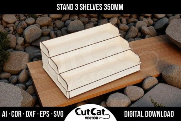 Tiered Shelf Display 350mm Wide Graphics and Laser Engraving
