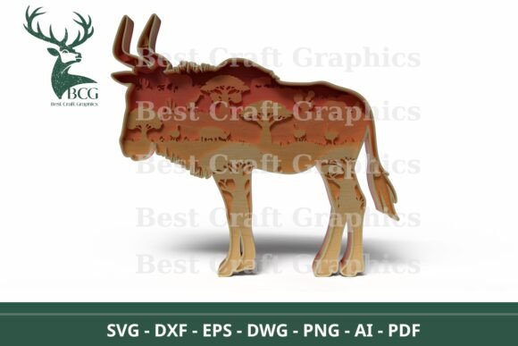 Wildebeest Layered Scene SVG for Laser Cutting & Father S Day