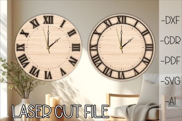 Wooden Wall Clock SVG Roman Numerals for Laser Cutting and Wall Decor